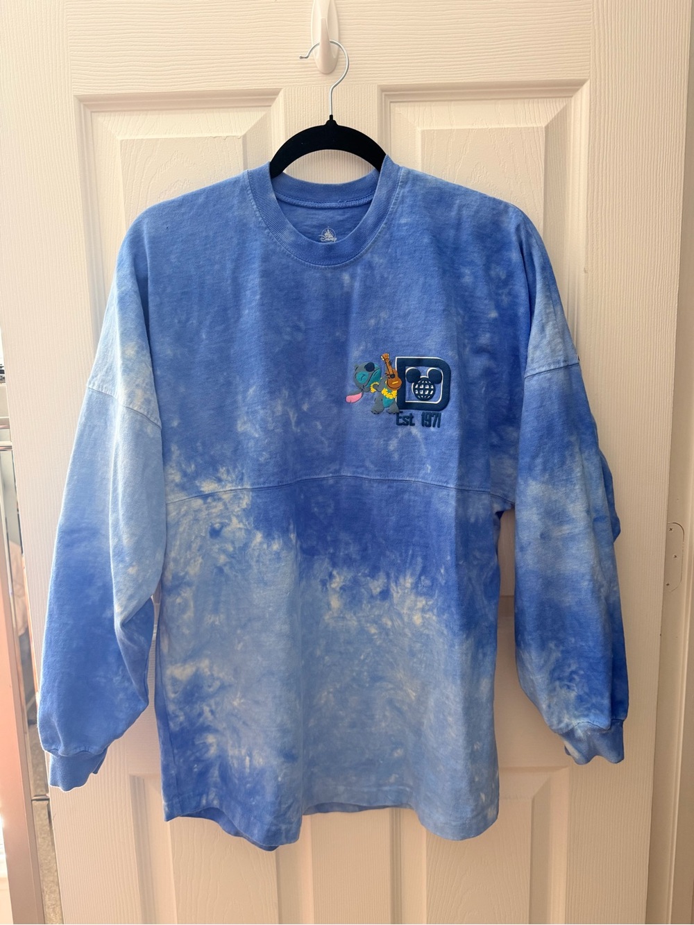 Disney Blue Tie-Dye Crewneck Sweatshirt with Stitch Graphic